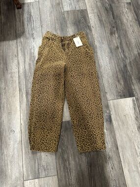 Leopard print barrel jeans